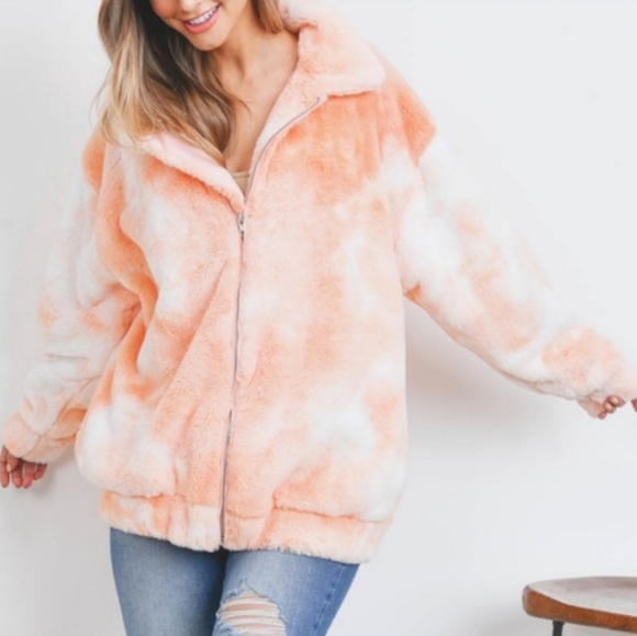 Nwt's Lux Storia Tyedye Faux Fur Zip up Jacket with Pockets - Picture 3 of 16